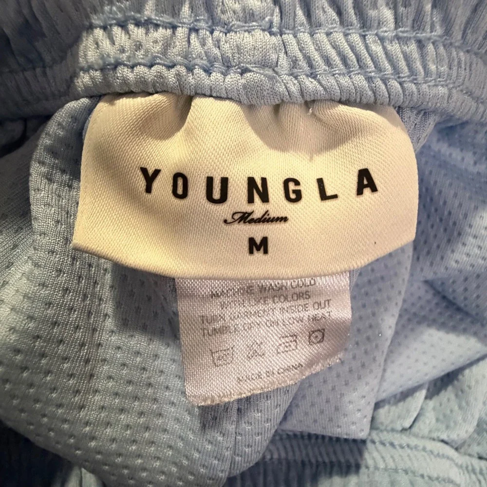 YoungLA 134 Mesh Gym Shorts Mens Medium Light Blue Athletic Bodybuilding YLA2724